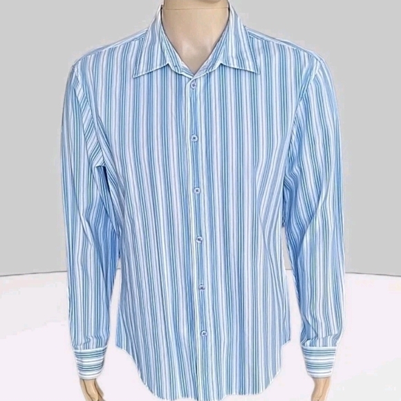 Armani Exchange Other - Vtg Armani Exchange Shirt Men Large Blue White Striped Cotton Button-Up Designer